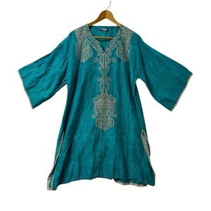 Vintage Nisha Blue Beaded Tunic Top India Boho Ethnic Women’s Medium